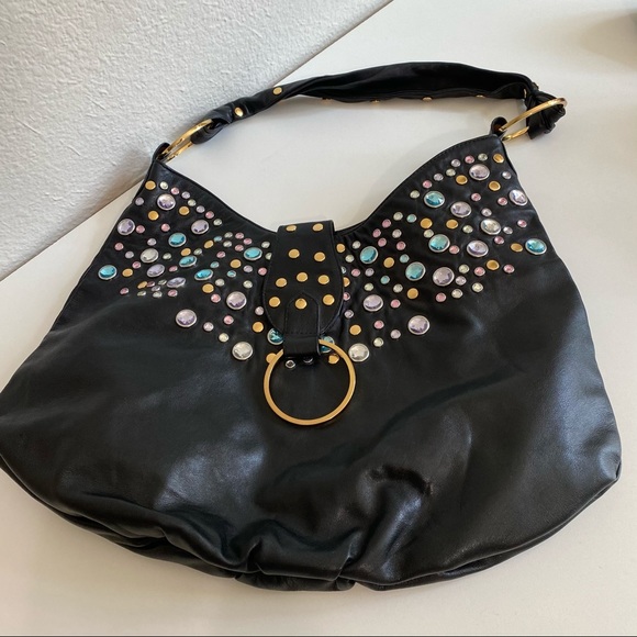 Leather Rhinestone Jasmine Hobo Bag - Picture 12 of 13